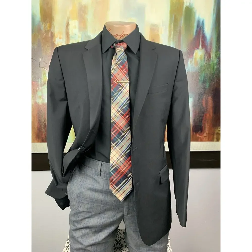 Hugo Boss Mens Super 100s Black Basket Weave Blazer 40R Slim Fit